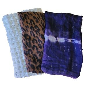 3‎ Vintage Y2K Scarves Chatties Knit Infinity Scarf Cynthia Rowley Leopard Blue